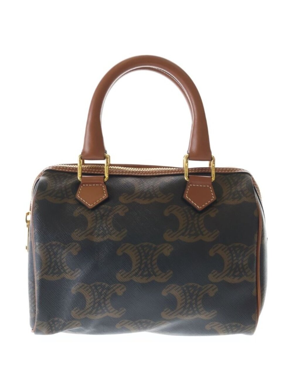 Celine Triomphe Small Boston Bag 2-Way Mini Bag Brown Leather Gold - Picture 1 of 6